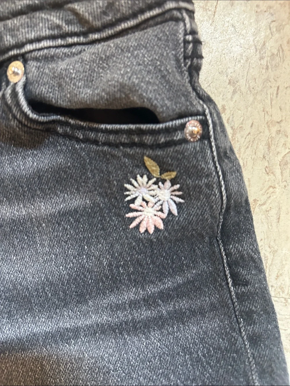 Cat & Jack Black Denim Shorts with Pink Floral Embroidery size 10-12